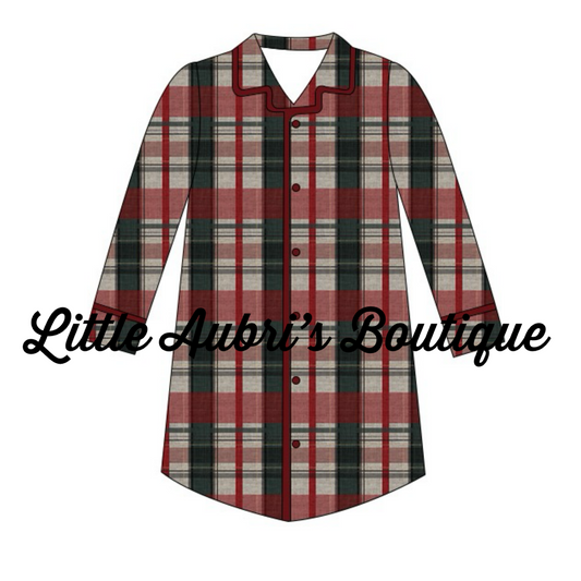 PREORDER Adult Tartan Plaid Long Sleeve Pajama Dress CLOSES 7/12