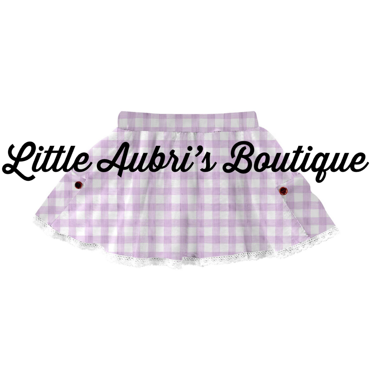 Purple Gingham Lace Pocket Skirt with Built in Shorts