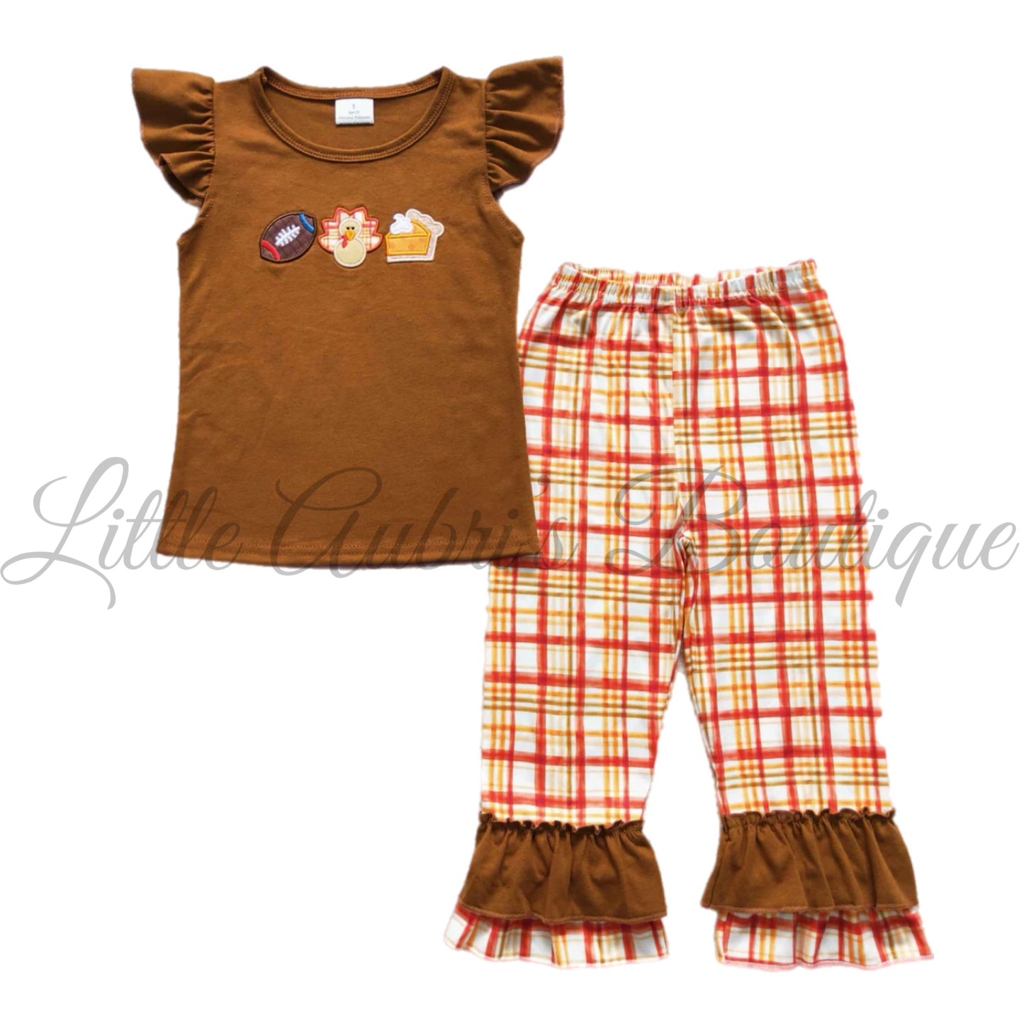 Plaid Turkey Ruffle Pants Set ETA Early Sept