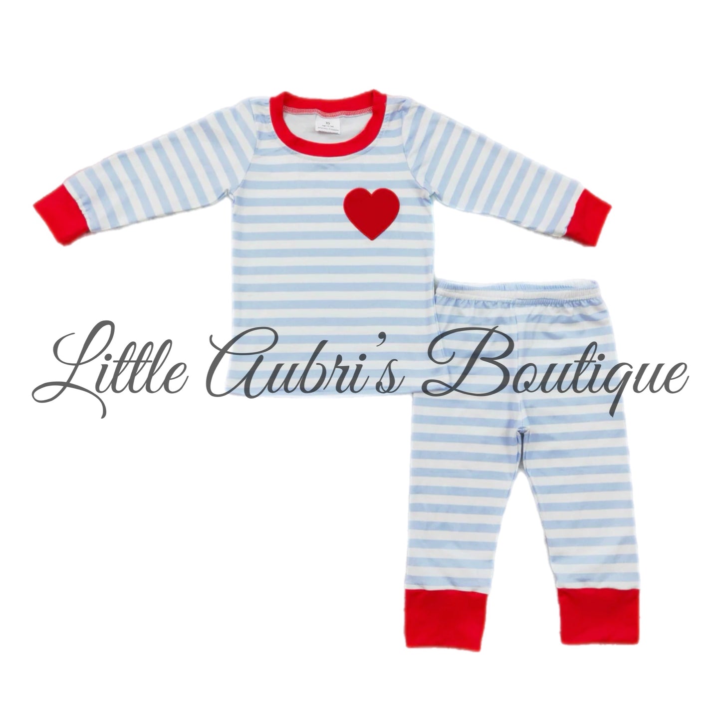 Embroidered Heart Striped Pajama Set ETA End January