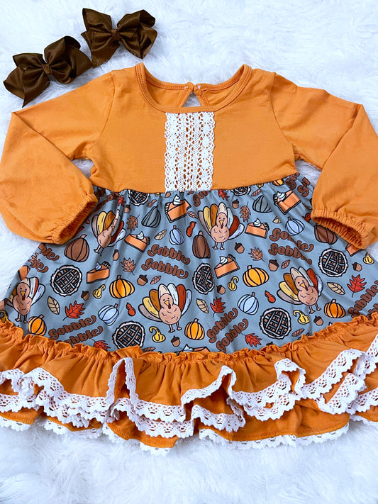 Gobble Gobble Lace Ruffle Dress