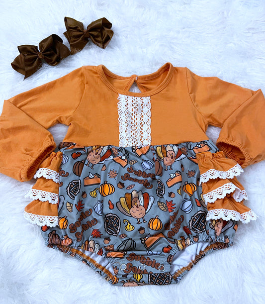 Gobble Gobble Lace Ruffle Bum Romper