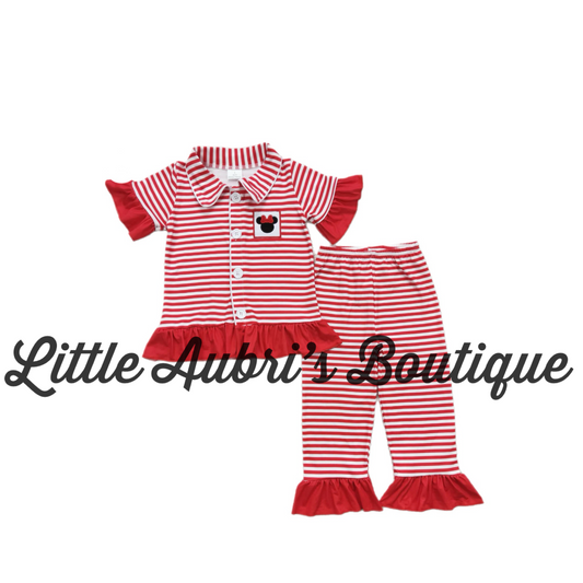 Striped Mouse Ruffle Pajama Pants Set ETA Early May