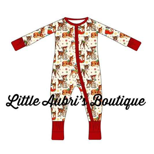 Vintage Reindeer Zip Jammies