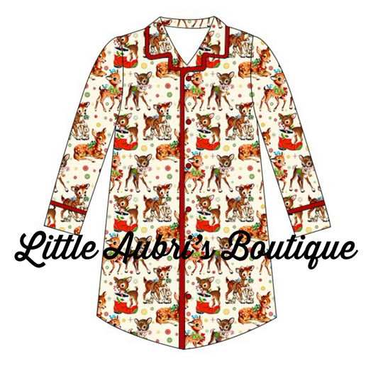 PREORDER Adult Vintage Reindeer Long Sleeve Pajama Dress CLOSES 7/26