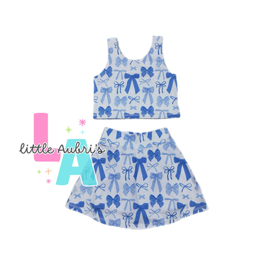 Blue Bows Crop and Athletic Skort Set ETA Late August