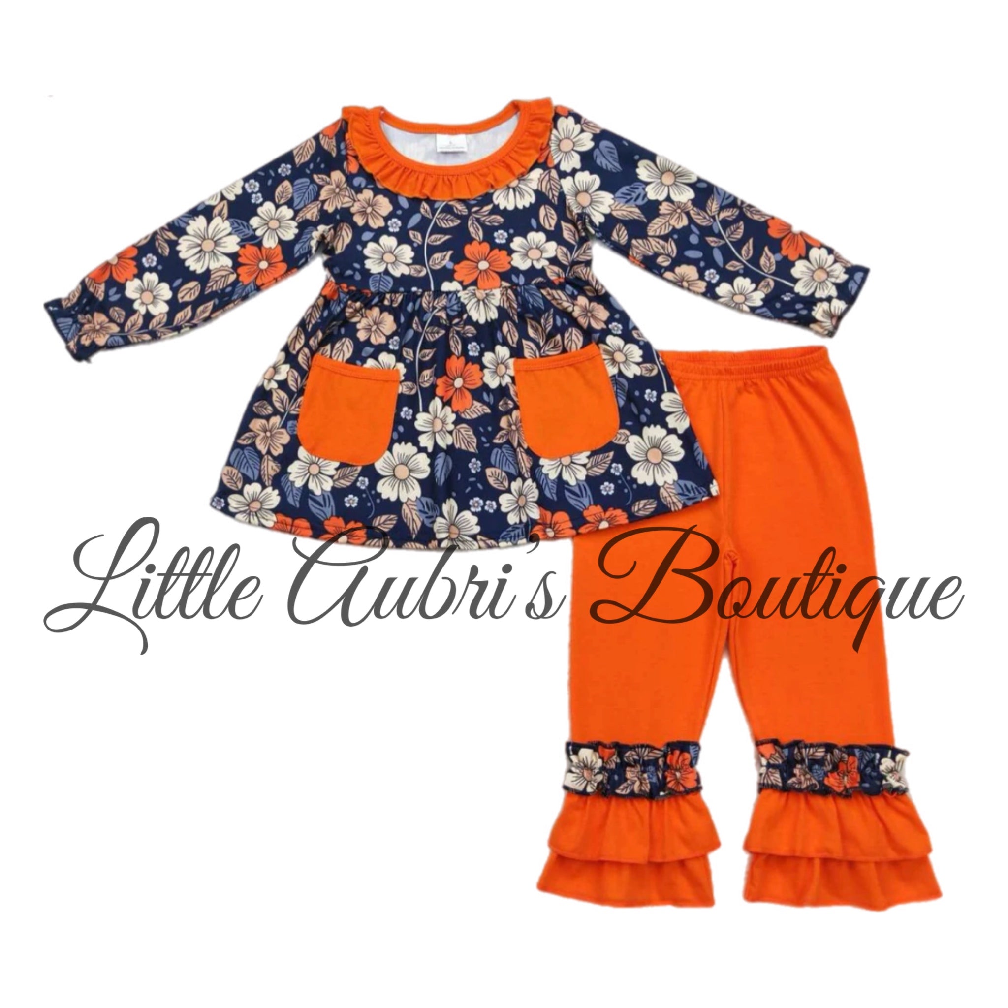 Orange Floral Ruffle Pants Set Early Sept – Little Aubri's Boutique