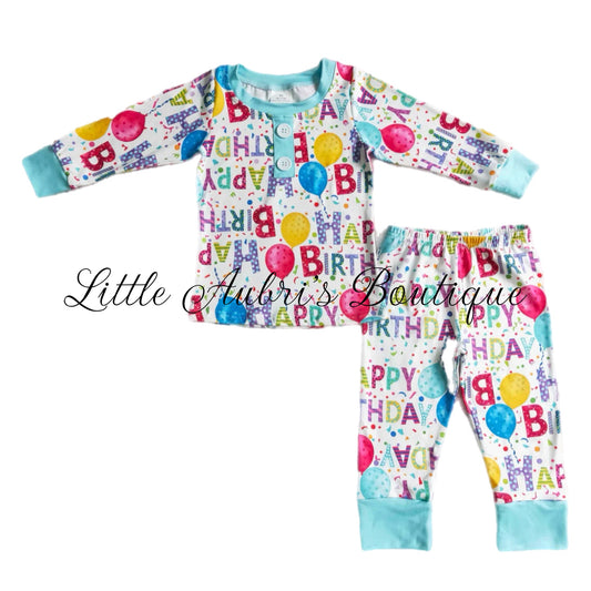 Blue Happy Birthday Pajama Set ETA Early March