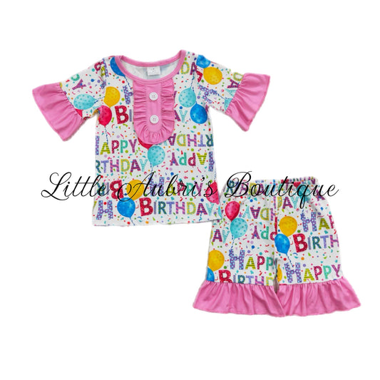 Pink Happy Birthday Pajama Short Set ETA Early March