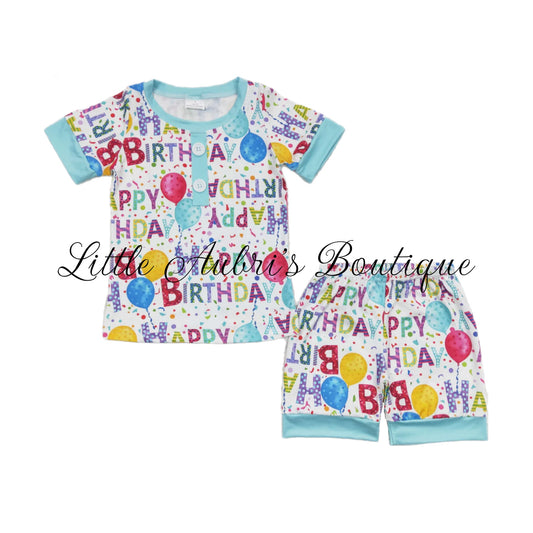 Blue Happy Birthday Pajama Short Set ETA Early March