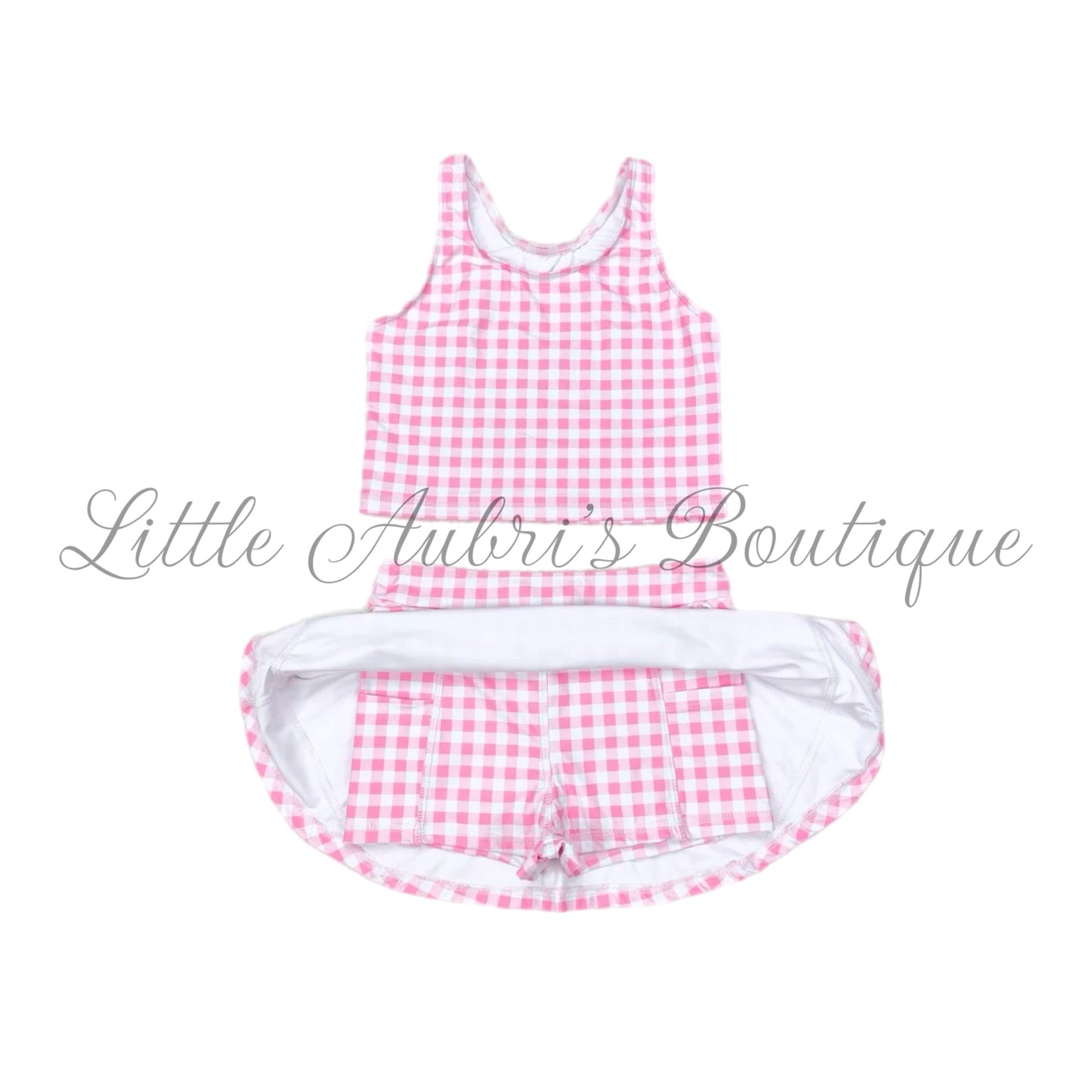 Pink Gingham Athletic Skort Set ETA Early April