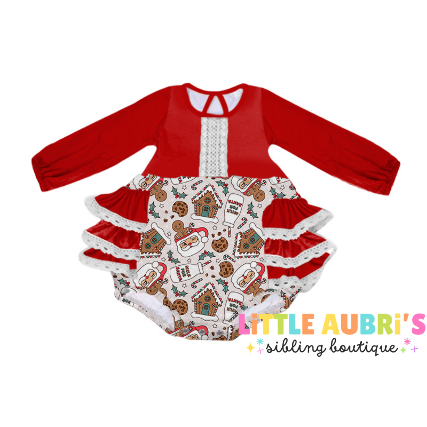 MILK FOR SANTA Lace Ruffle Romper (*SHIPS LATE OCT)