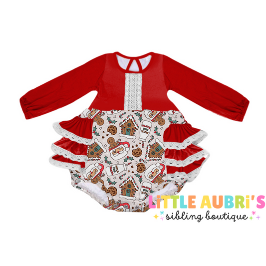 MILK FOR SANTA Lace Ruffle Romper (*SHIPS LATE OCT)