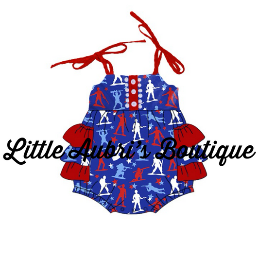 PREORDER Toy Soldiers Ruffle Bum Tie Romper CLOSES 2/2