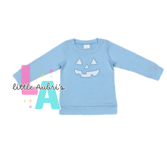 Blue Embroidered Pumpkin Pullover ETA Late August