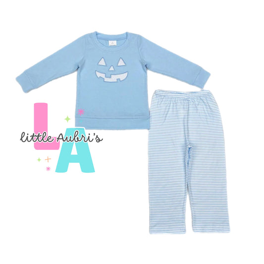 Blue Embroidered Pumpkin Pullover Set ETA Late August