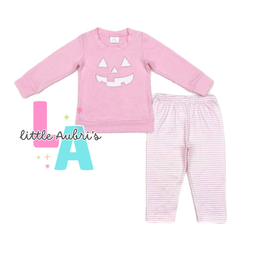 Pink Embroidered Pumpkin Pullover Set ETA Late August