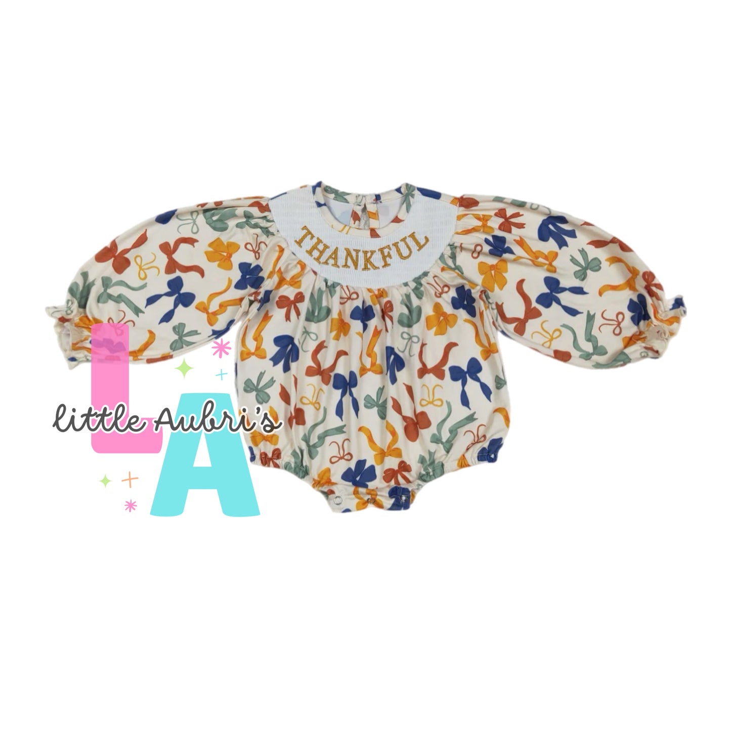 Thankful Smocked Bows Romper ETA Late August