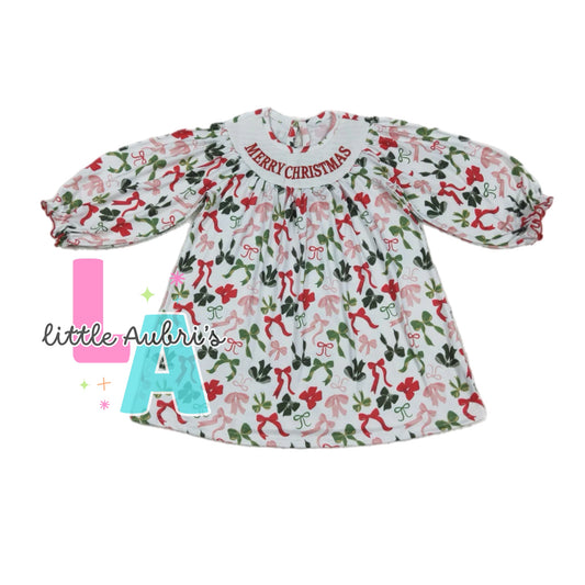 Christmas Smocked Bows Dress ETA Late August
