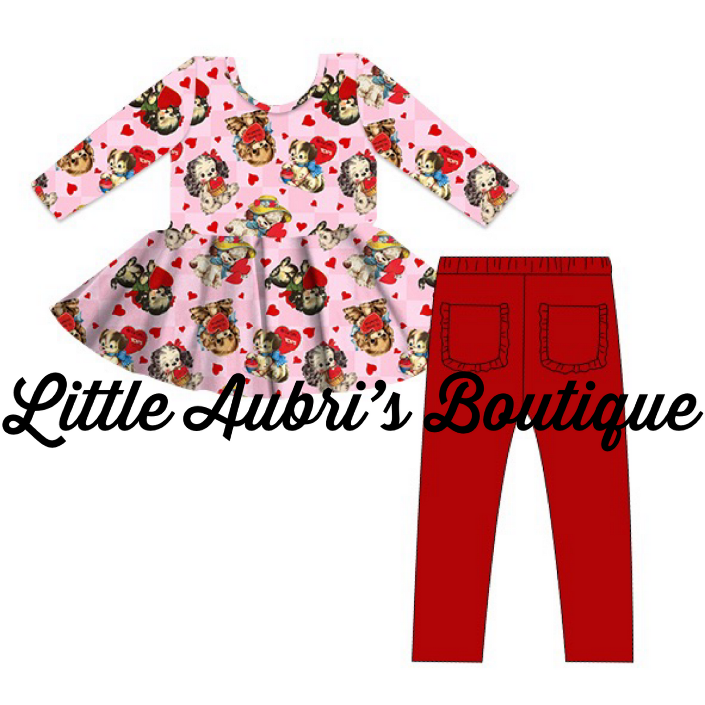 PREORDER Vintage Valentine Long Sleeve Peplum and Ruffle Bum Leggings Set CLOSES 9/20