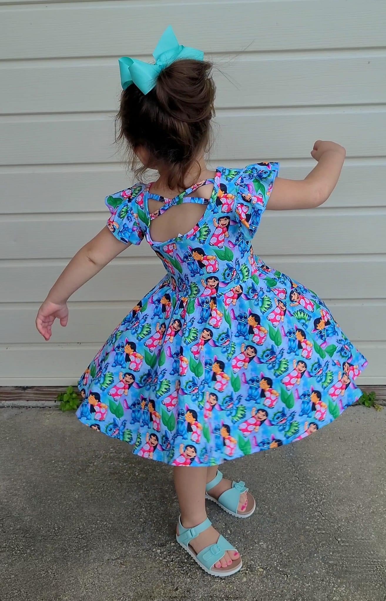 Hawaiian Alien Cross Back Twirl Dress