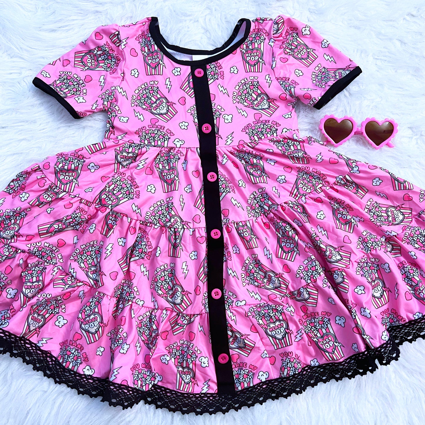 You Make My Heart Pop Lace Button Down Pocket Dress