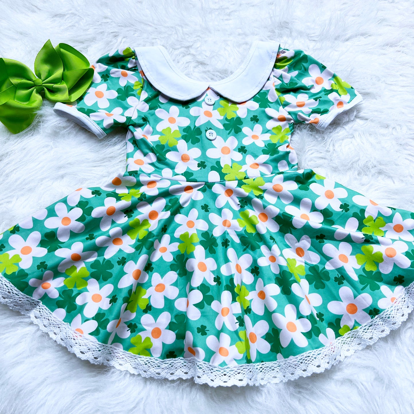 Daisies and Shamrocks Lace Collar Dress