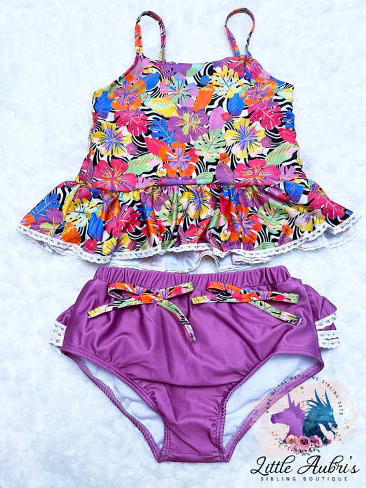 Neon Tropics 2 PC Tankini Swimsuit