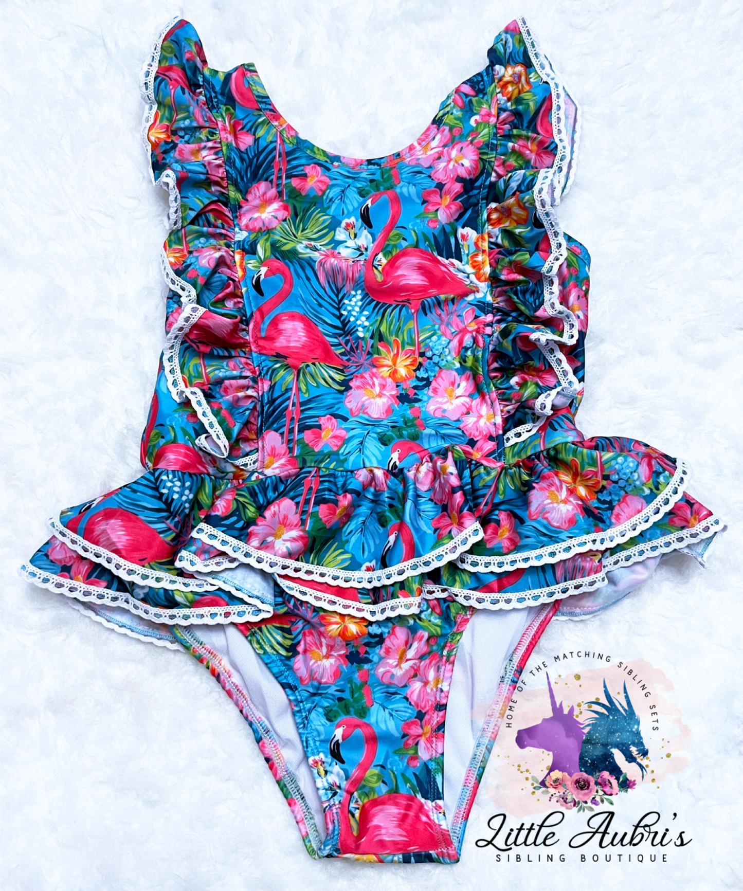 Preppy Flamingo Lace 1 PC Swimsuit