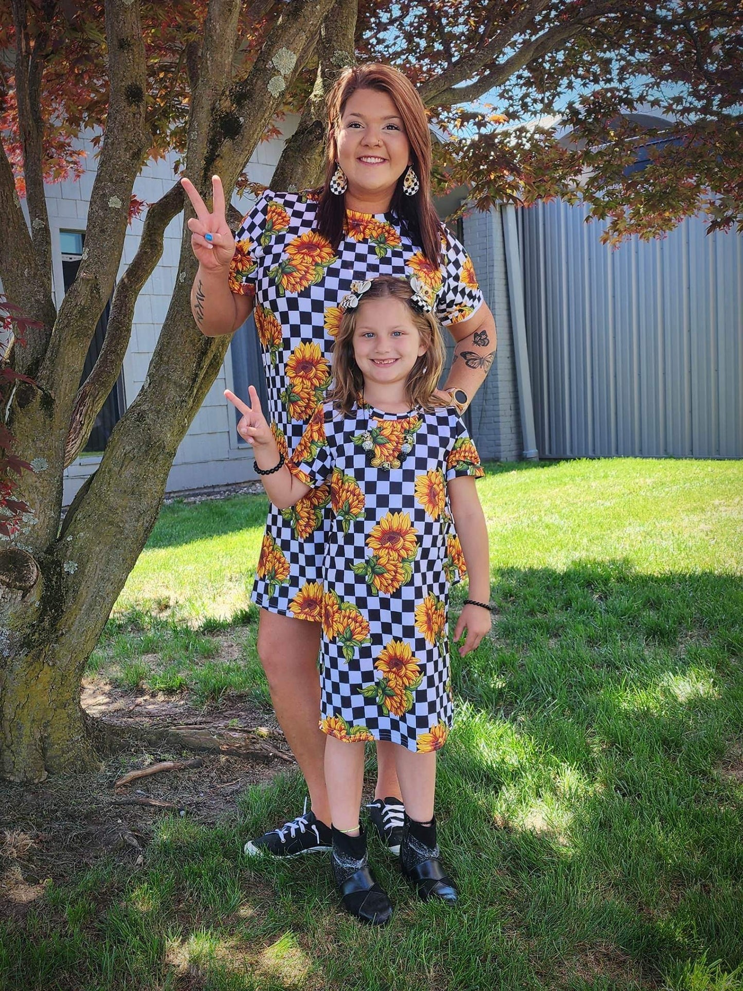 Mommy Sunflower Checker T Shirt Dress
