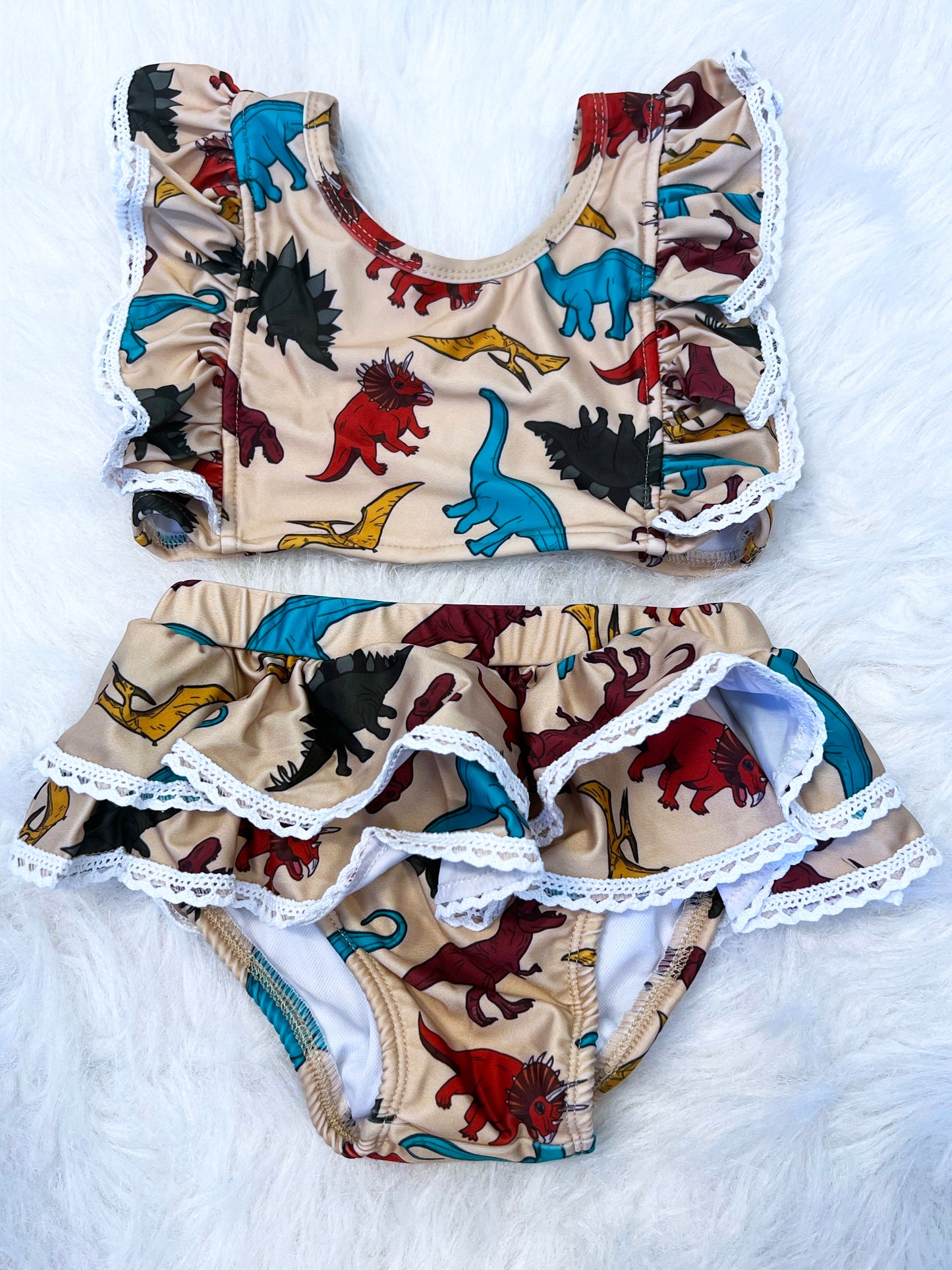 Retro Dino Lace 2 Piece Swimsuit Set