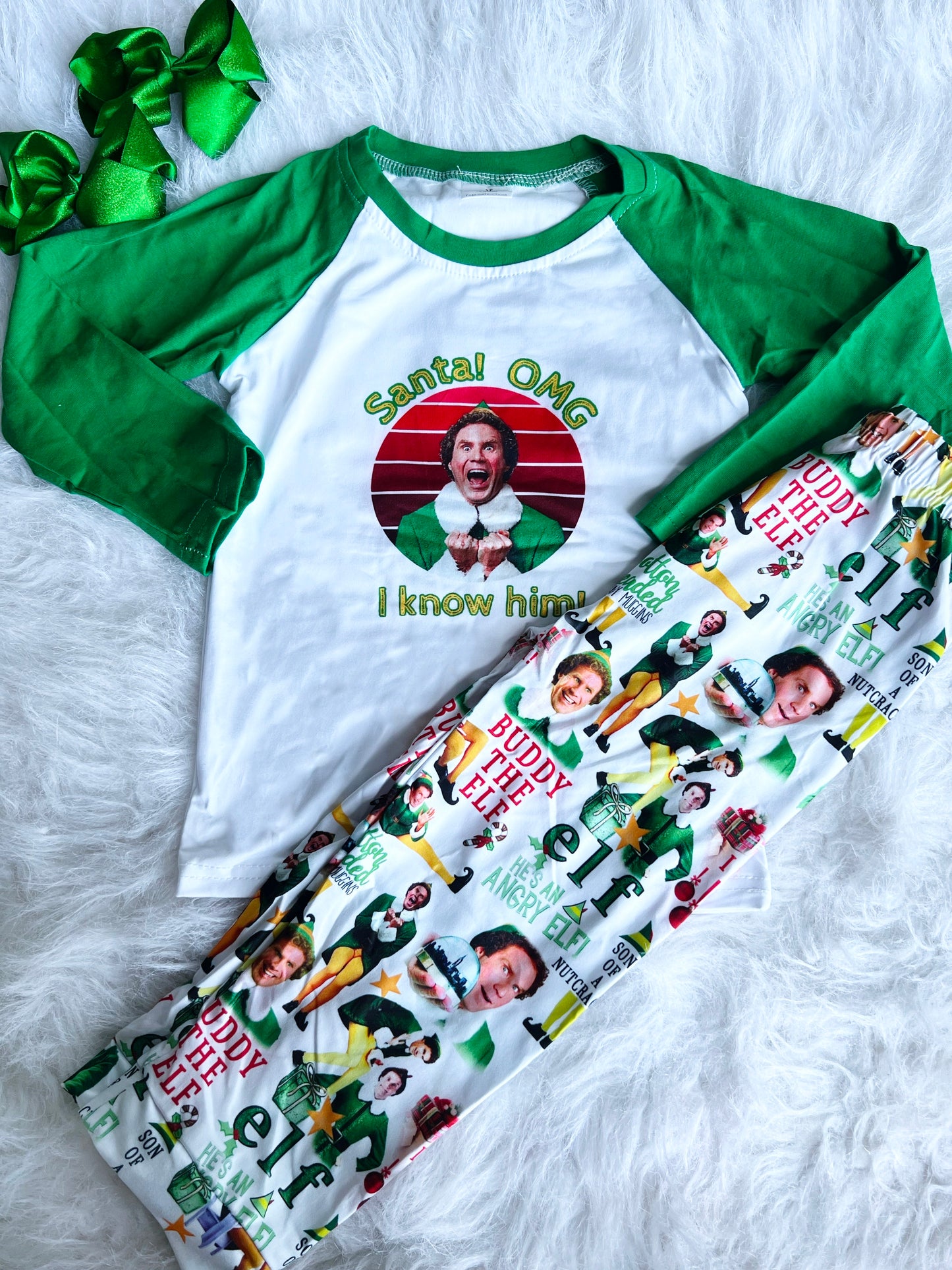 OMG Santa Elf Kid Graphic Tee and Pajama Set