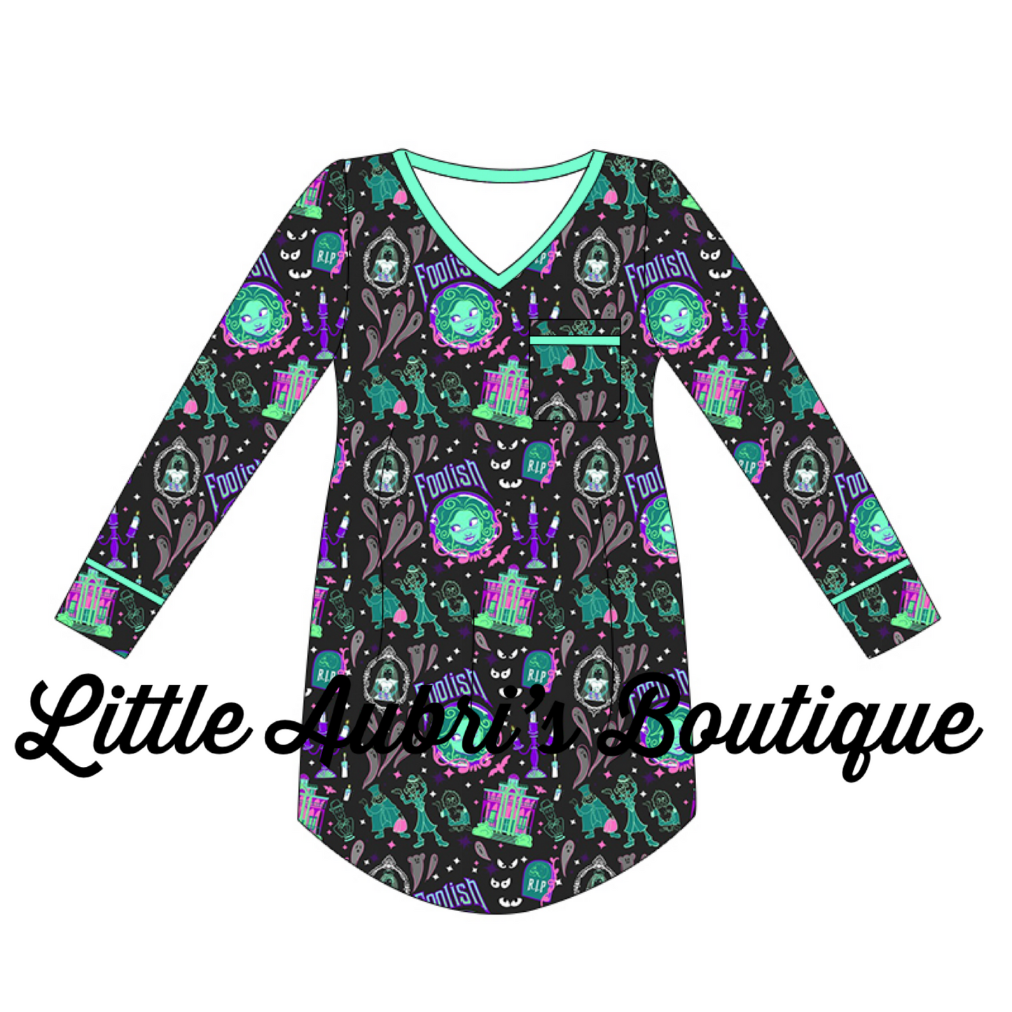 Adult Haunted Mansion Long Sleeve Pajama Dress