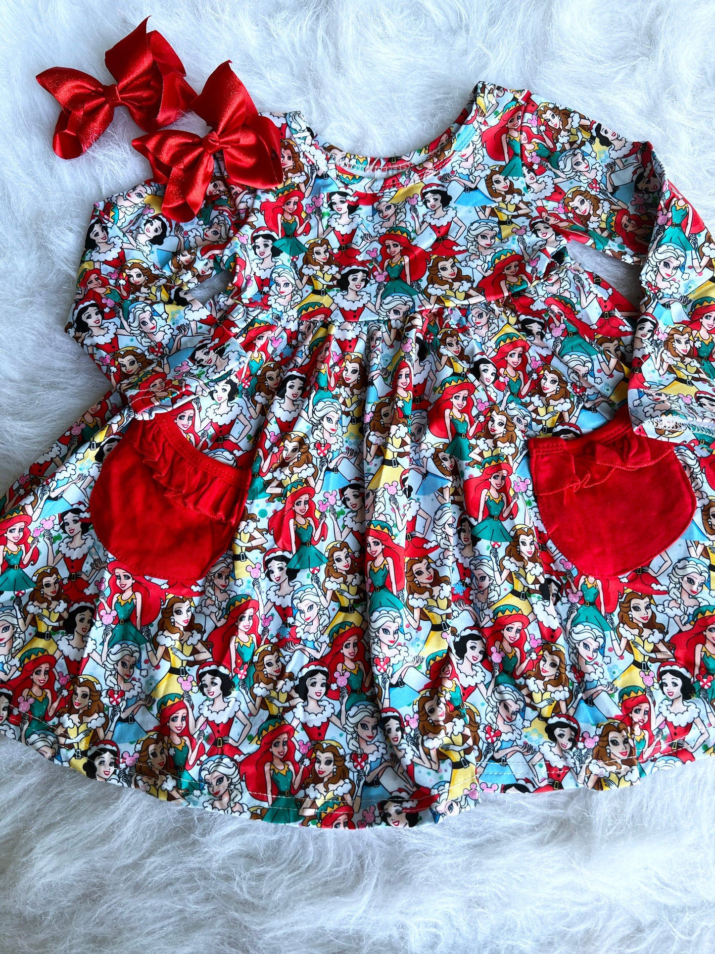 Christmas Princess Long Sleeve Pocket Dress