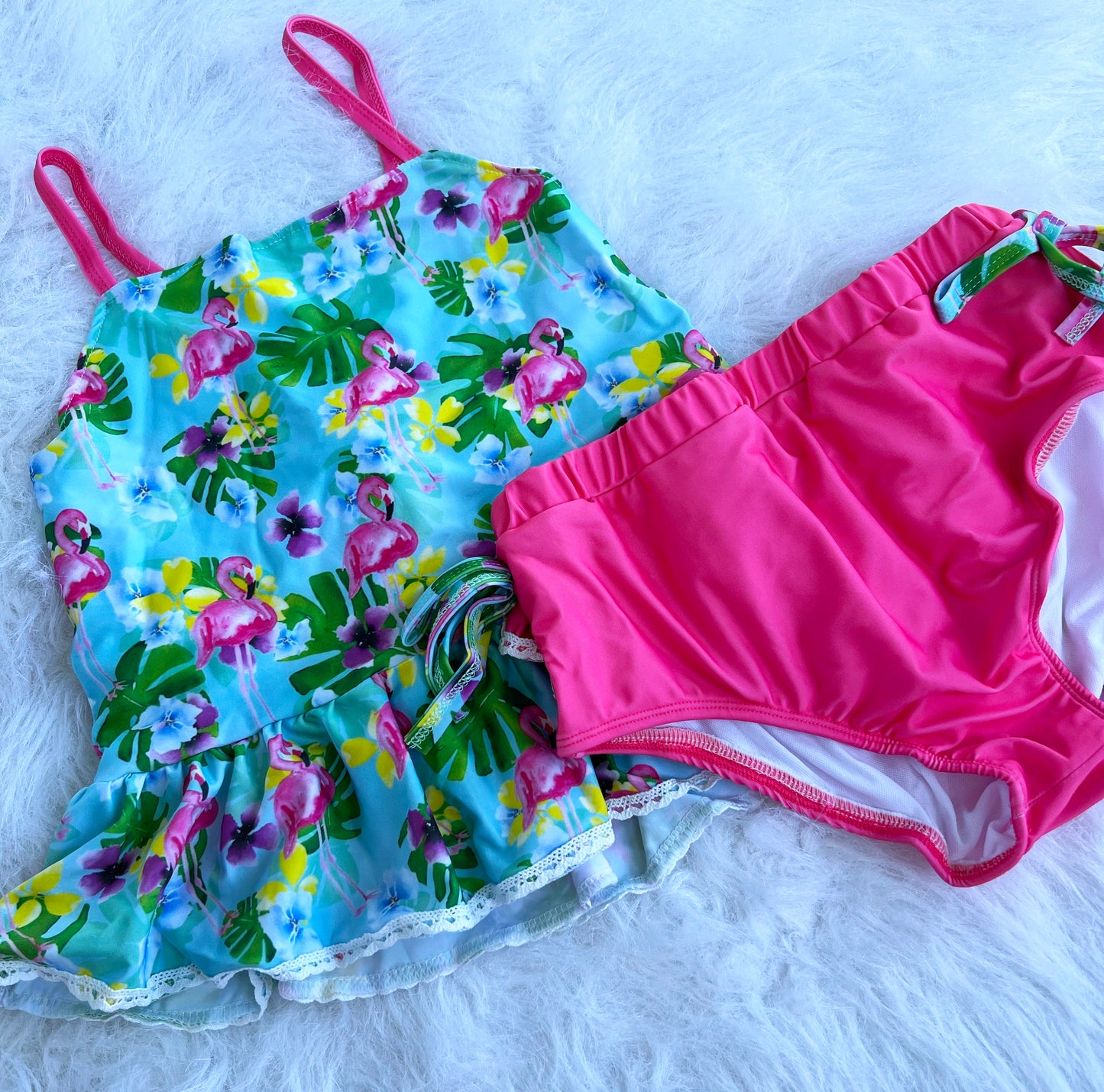 Luau Flamingos Lace 2 Piece Tankini Swimsuit Set