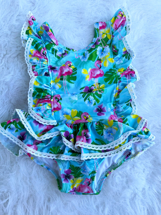 Luau Flamingos Lace One Piece Swimsuit