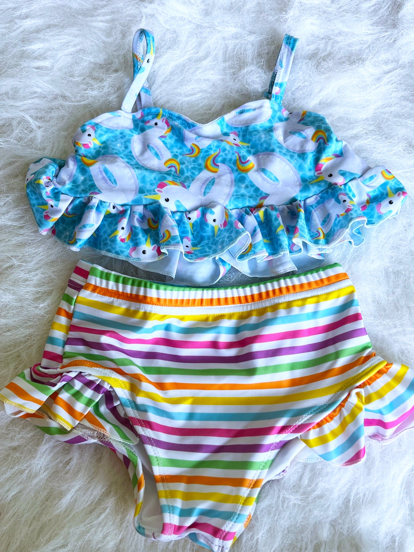 Unicorn Floaties & Stripes 2 Piece Swimsuit Set CLOSES