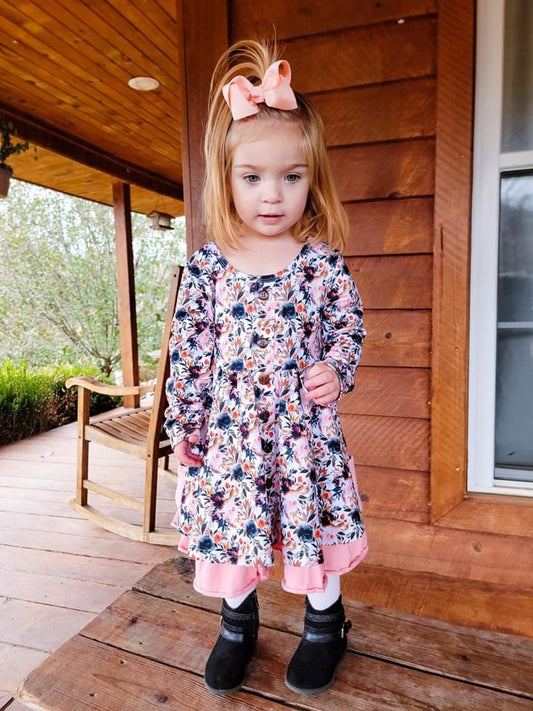 Fall Floral Long Sleeve Button Dress