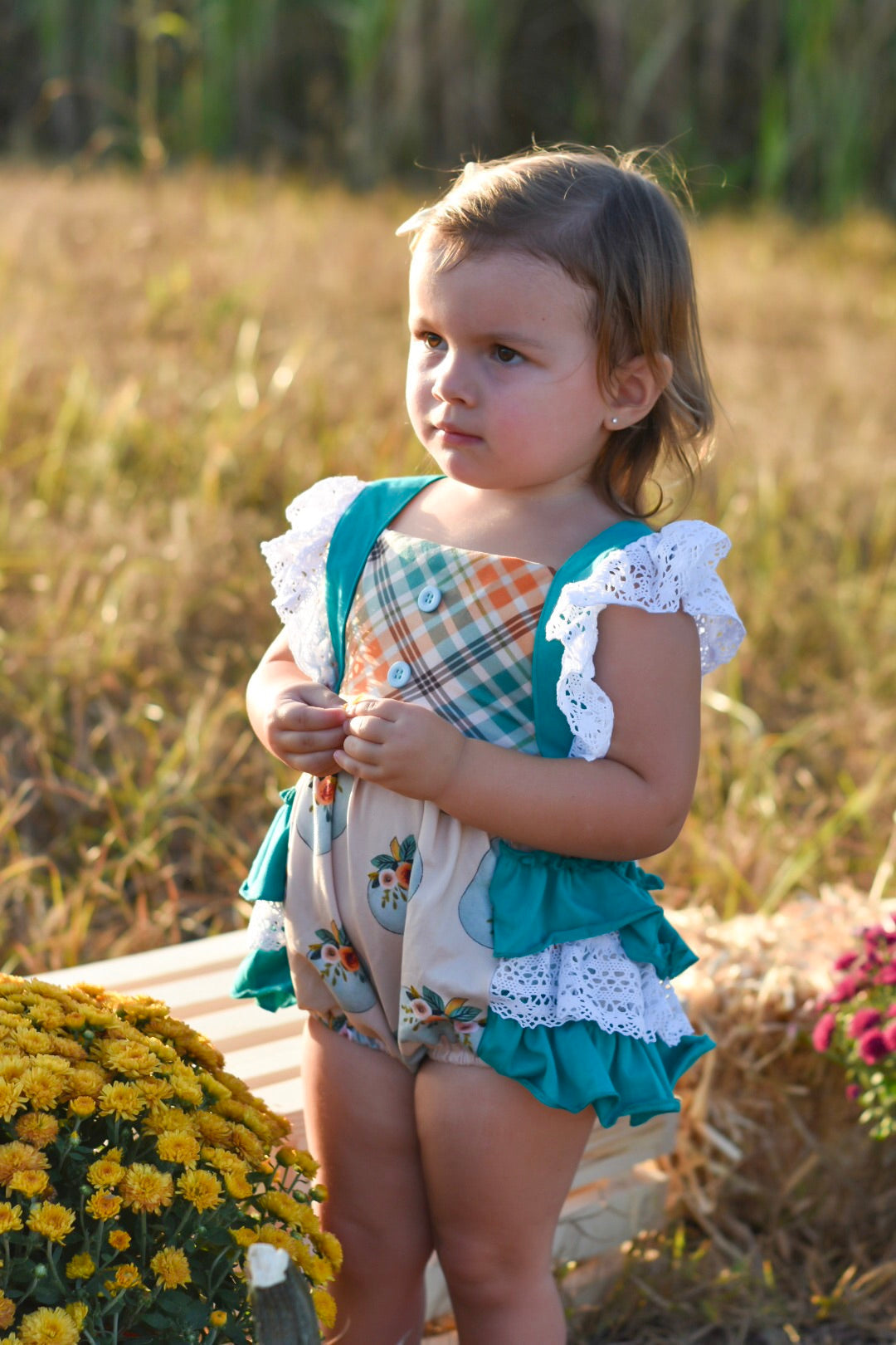 PREORDER Field of Pumpkins Ruffle Lace Romper CLOSES 8/14