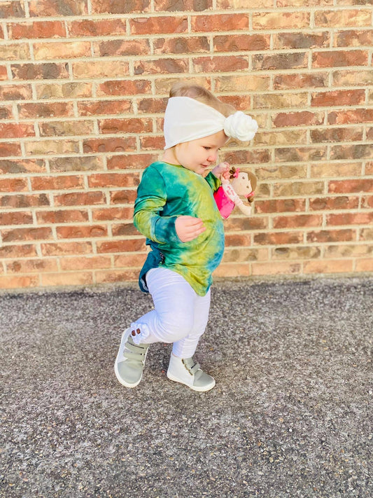 White Ruffle Wooden Button Leggings