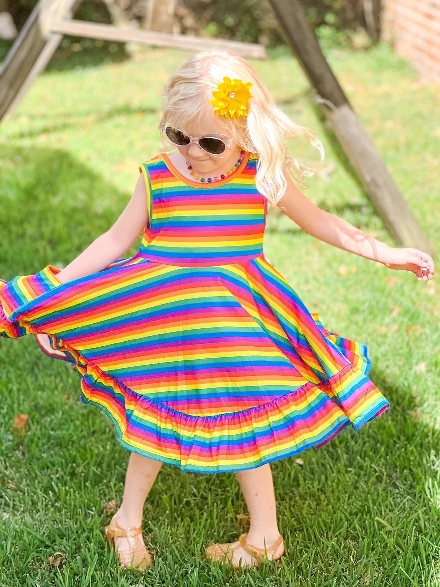 Classic Rainbow Stripes Cross Back Pocket Dress