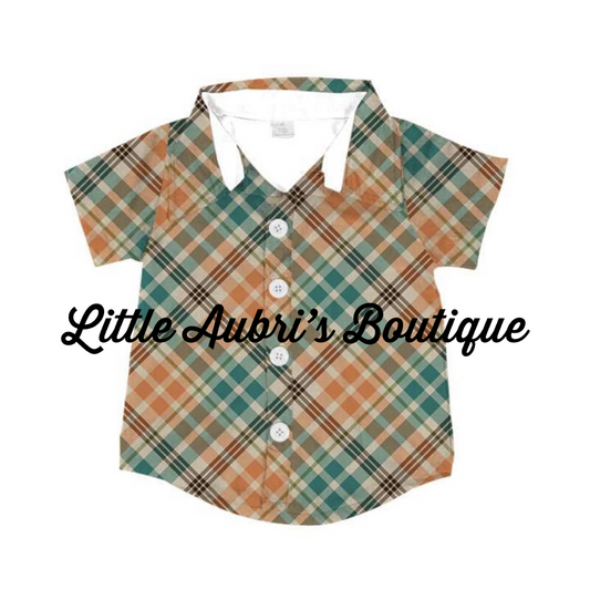 PREORDER Field of Pumpkins Plaid Button Down Shirt CLOSES 8/14