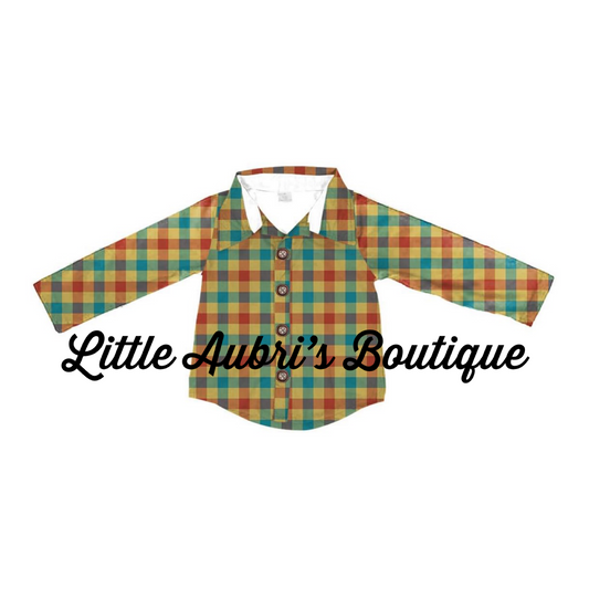 PREORDER Long Sleeve Autumn Plaid Button Down Shirt CLOSES 8/14