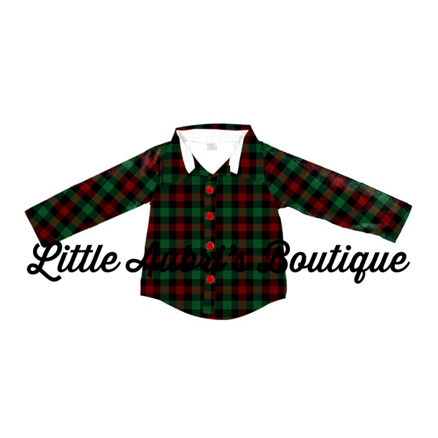 Red & Green Plaid Long Sleeve Button Down Shirt