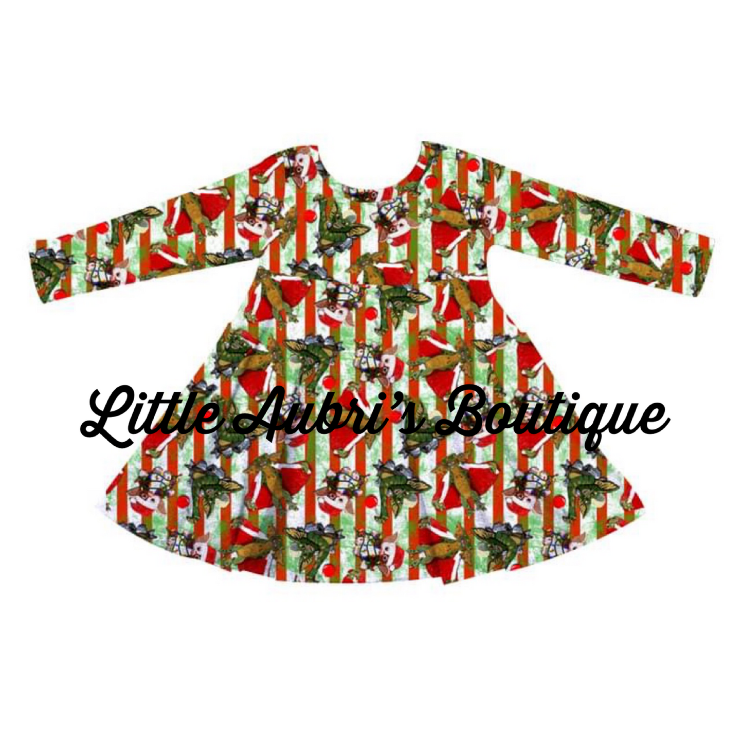 PREORDER Gremlin Christmas Long Sleeve Pocket Twirl Dress CLOSES 8/5