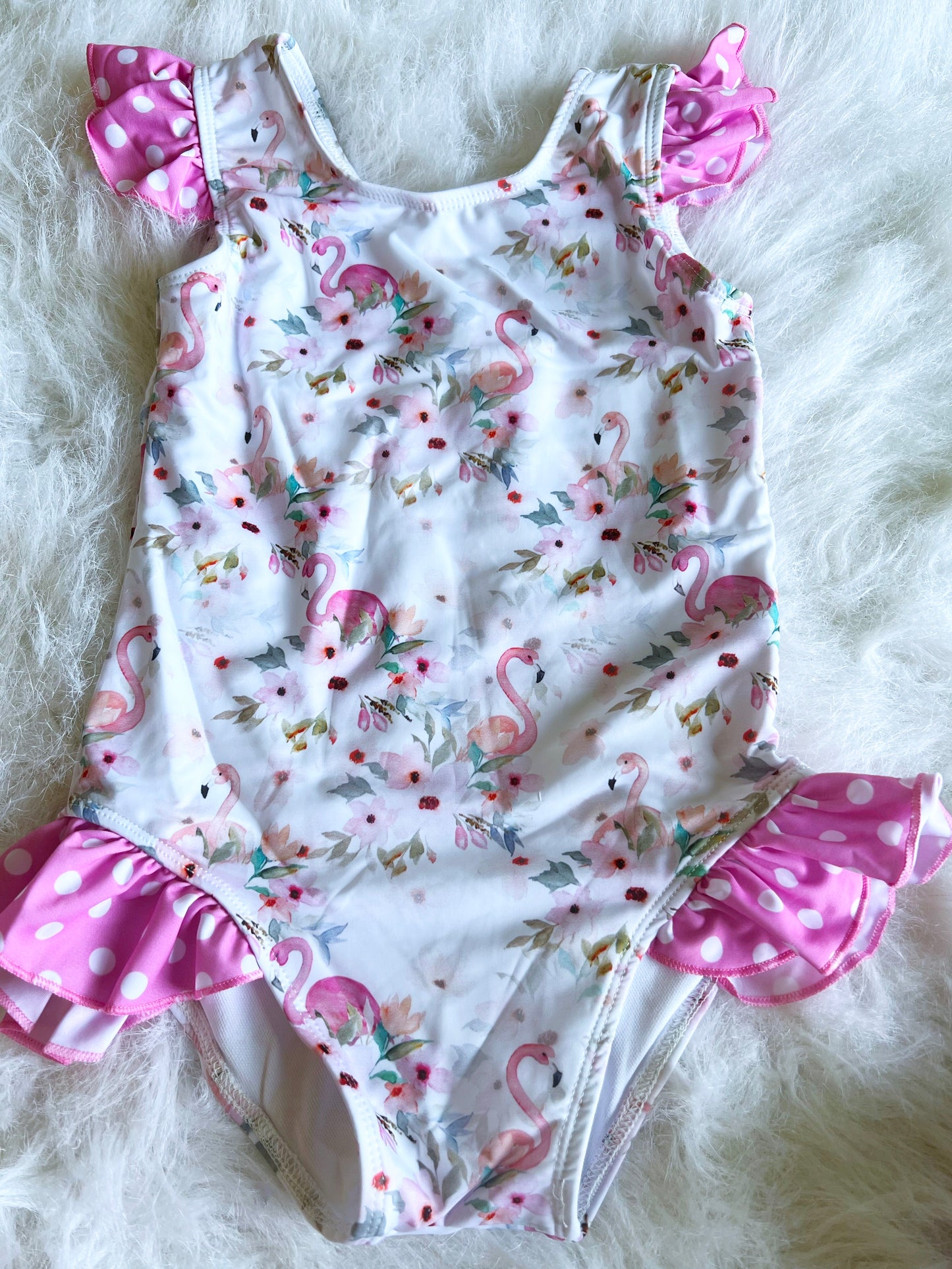 Floral Flamingos Print 1 Piece Swimsuit Set