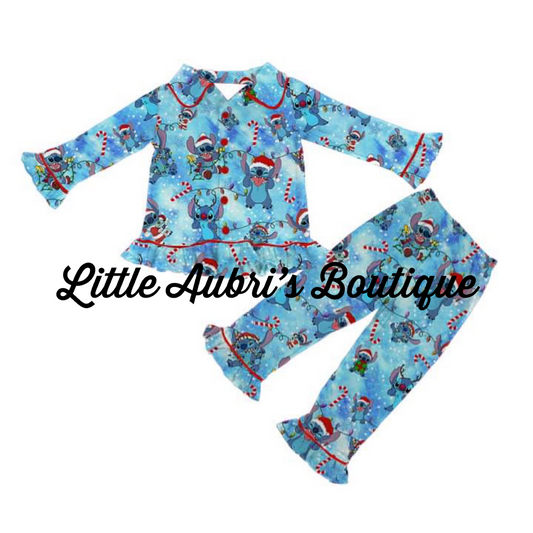 PREORDER Blue Alien Christmas Ruffle Pajama Set CLOSES 7/17