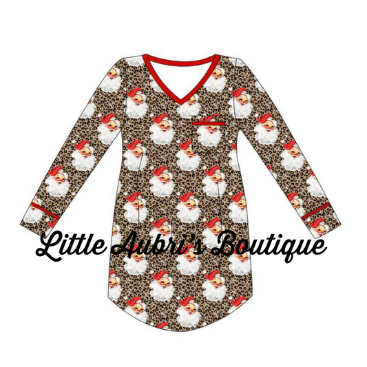 PREORDER Leopard Santa Adult Long Sleeve Pajama Dress CLOSES 7/31