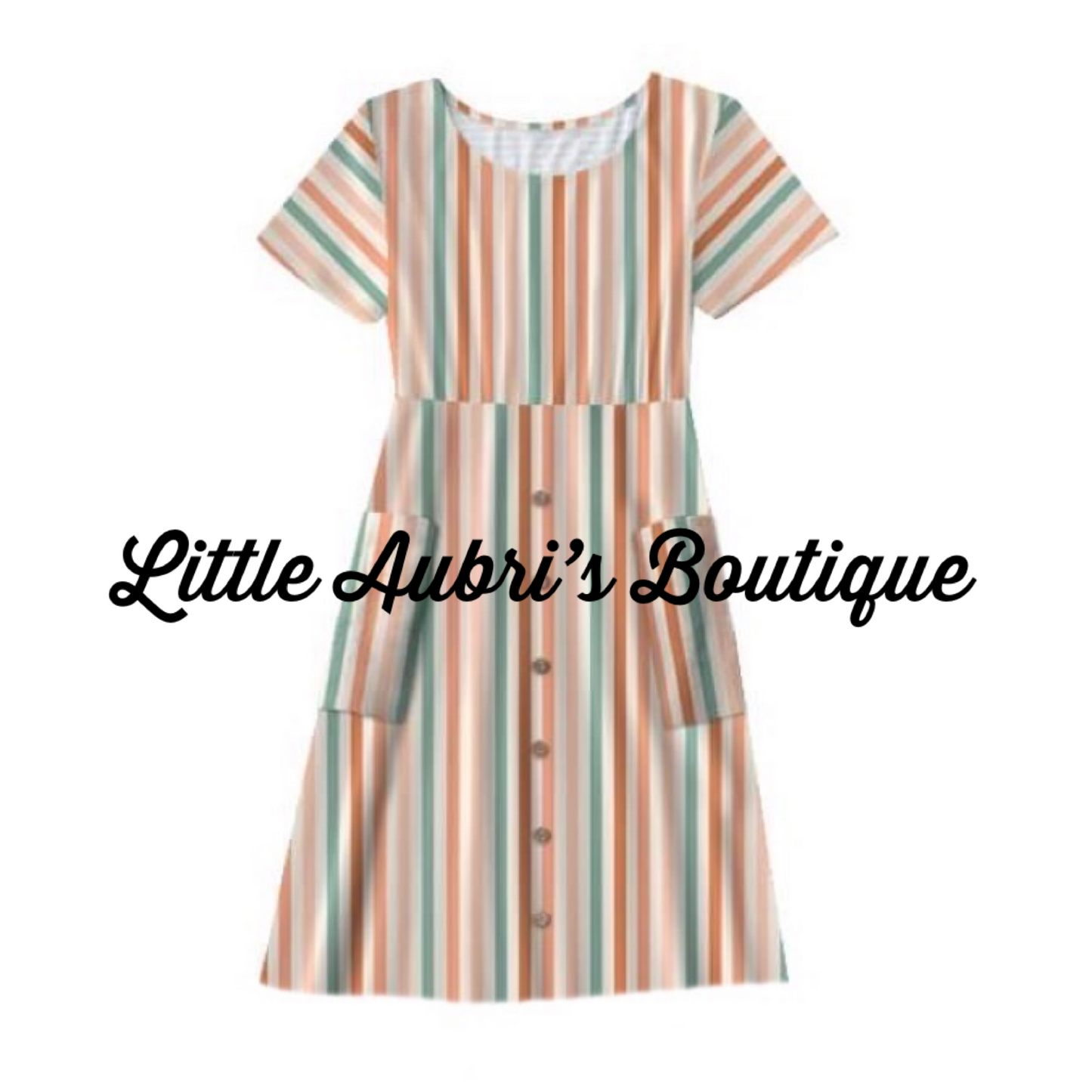 Adult Boho Stripe Pocket Button Dress