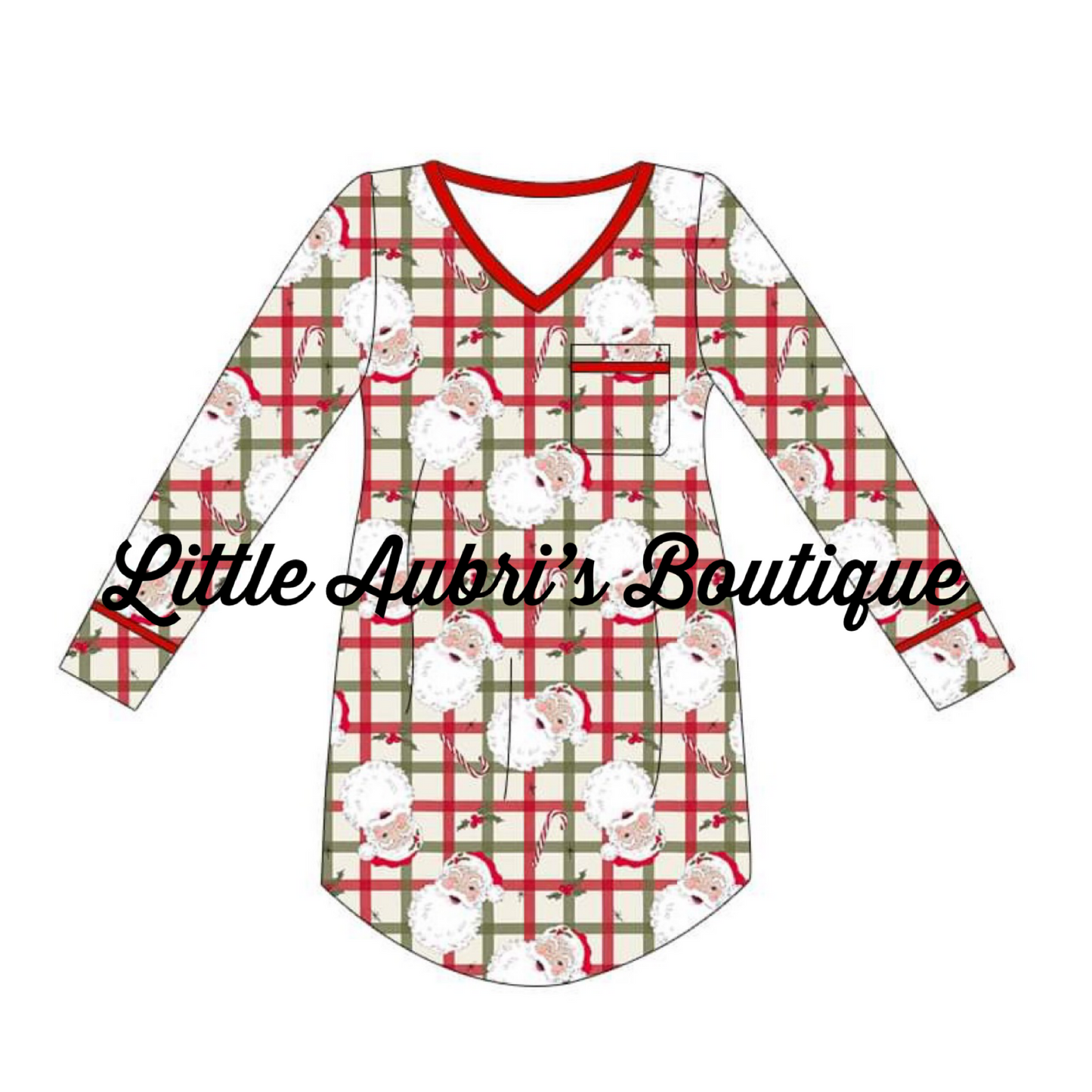 PREORDER Plaid Santa Adult Long Sleeve Pajama Dress CLOSES 8/5